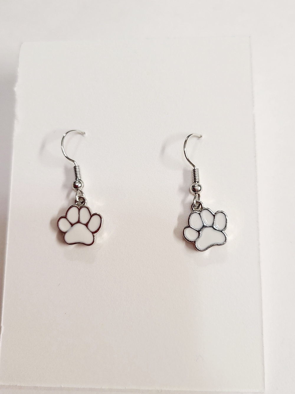 White Paw Print Dangle Earrings